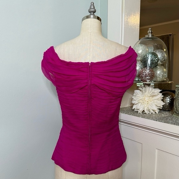 Tadashi Collection Pink Silk Ruched & Ruffled Blouse Size 6 - Picture 5 of 11